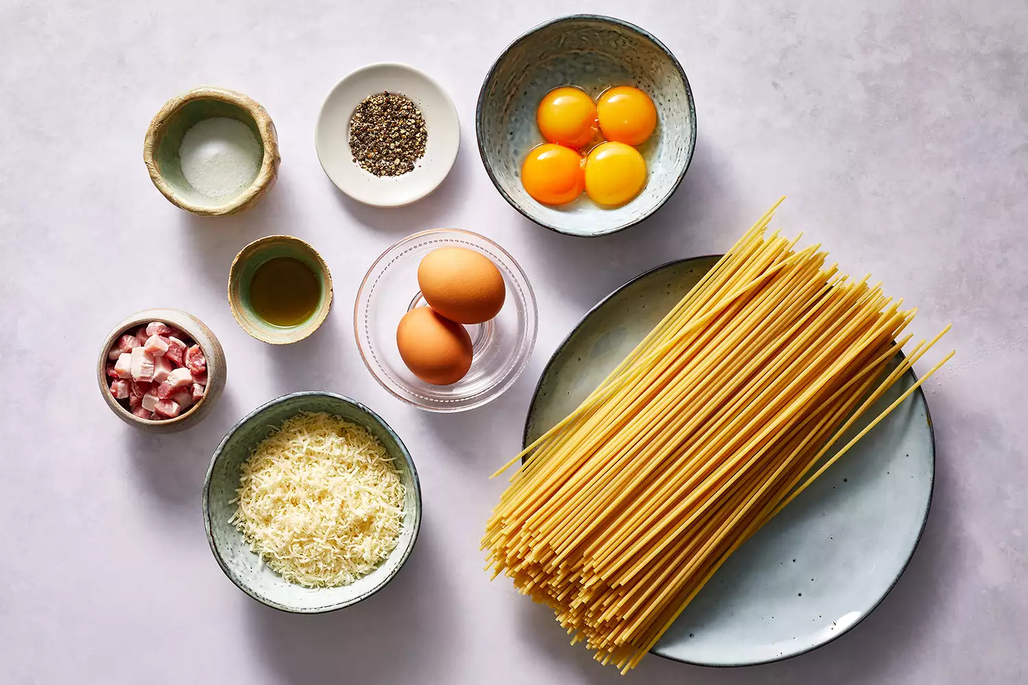 Ingrédients pour Pasta Carbonara rassemblés